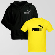 Black Zipper Hoodie With Puma Logo T-Shirt
